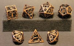 Fifteen4Two Ventures 7pc Steel Dice Set Dragon Hollow Metal Bronze w/Tin Case